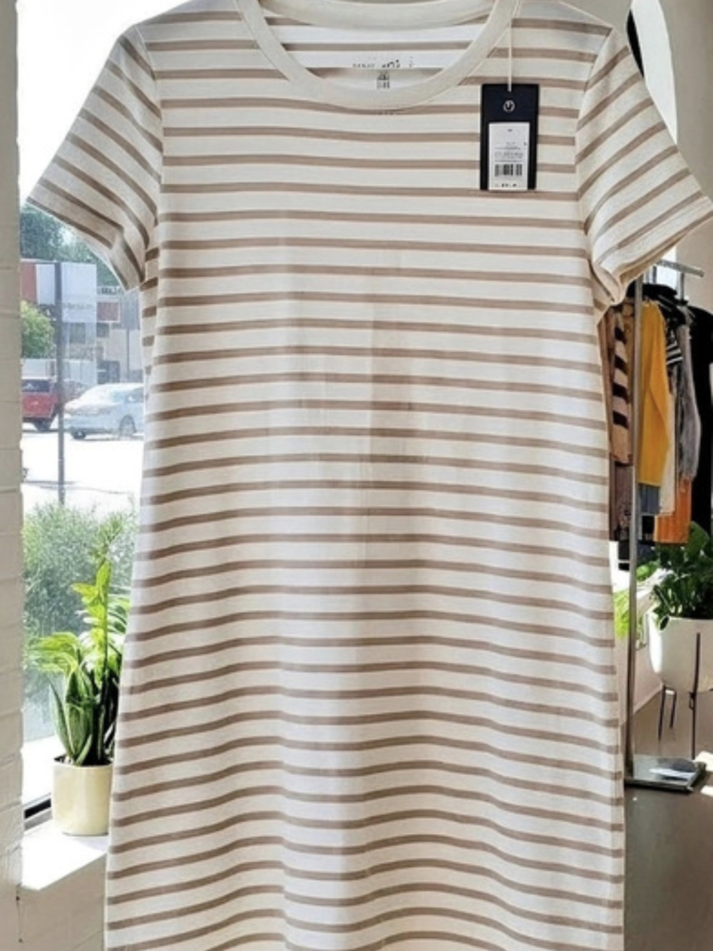 Universal Thread Striped Cotton Mini Dress in White & Brown Size Small NWT